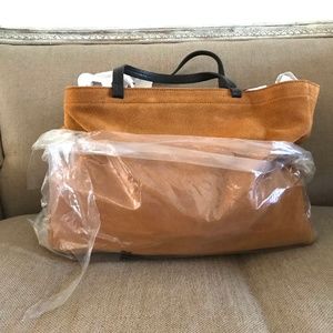 Mark and Graham Italian Leather Suede Handbag Camel- NO MONOGRAM (stock photo)
